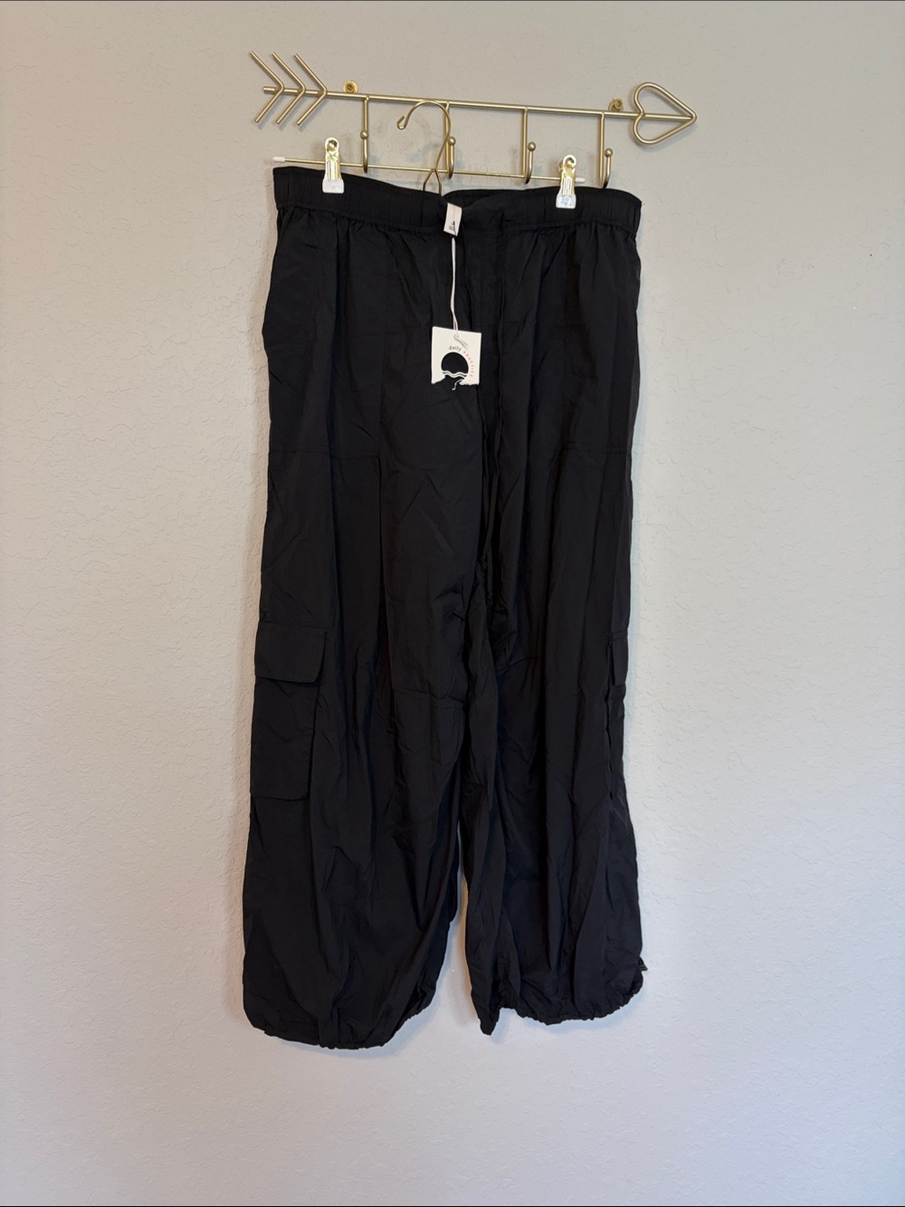 Daily Practice by Anthropologie Black Cargo Parachute Pants Size Large NWT